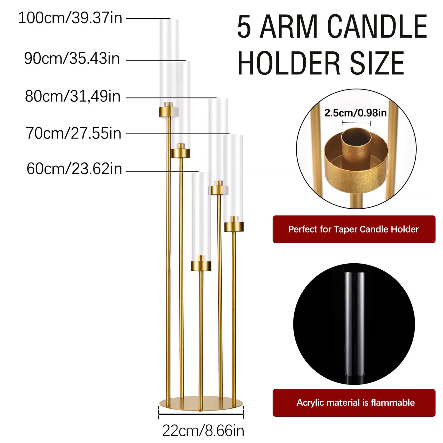VINCIGANTCandle Floor Candelabra With Acrylic Lampshade 5 Arm