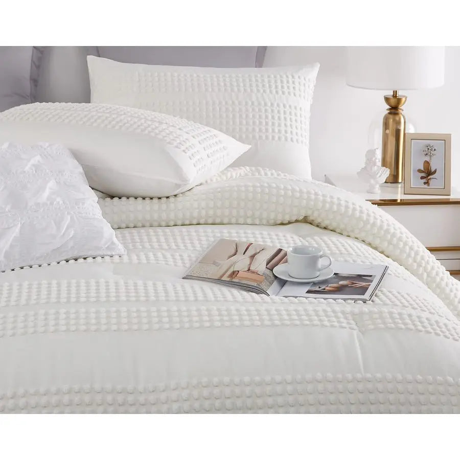 Microfiber Jacquard Comforter Set With Pom Pom Tufted Accents