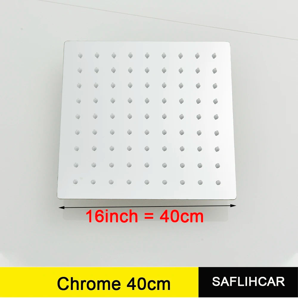 SAFLIHCAR Chrome Ultrathin Rainfall Shower Head Square Wall Mounted