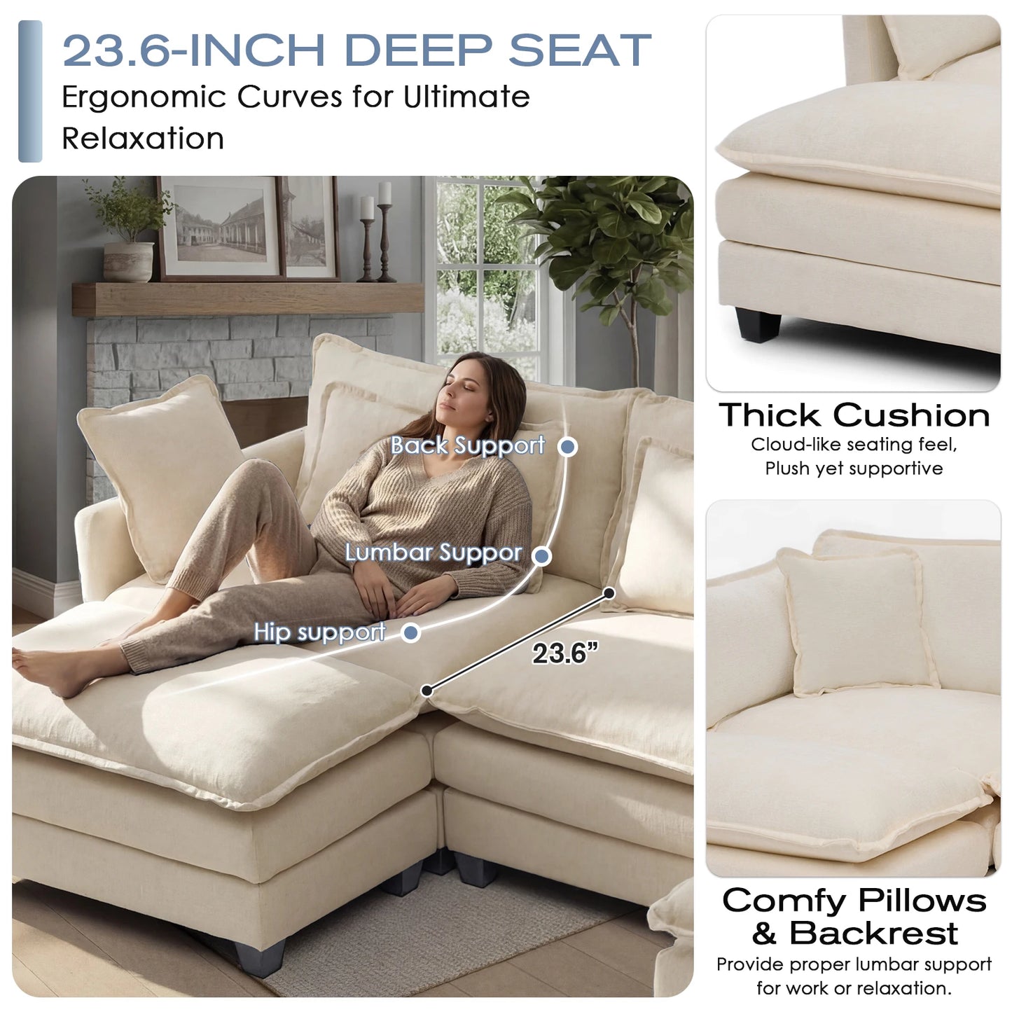 Modular Sectional Sofa With Ottoman For Living Room