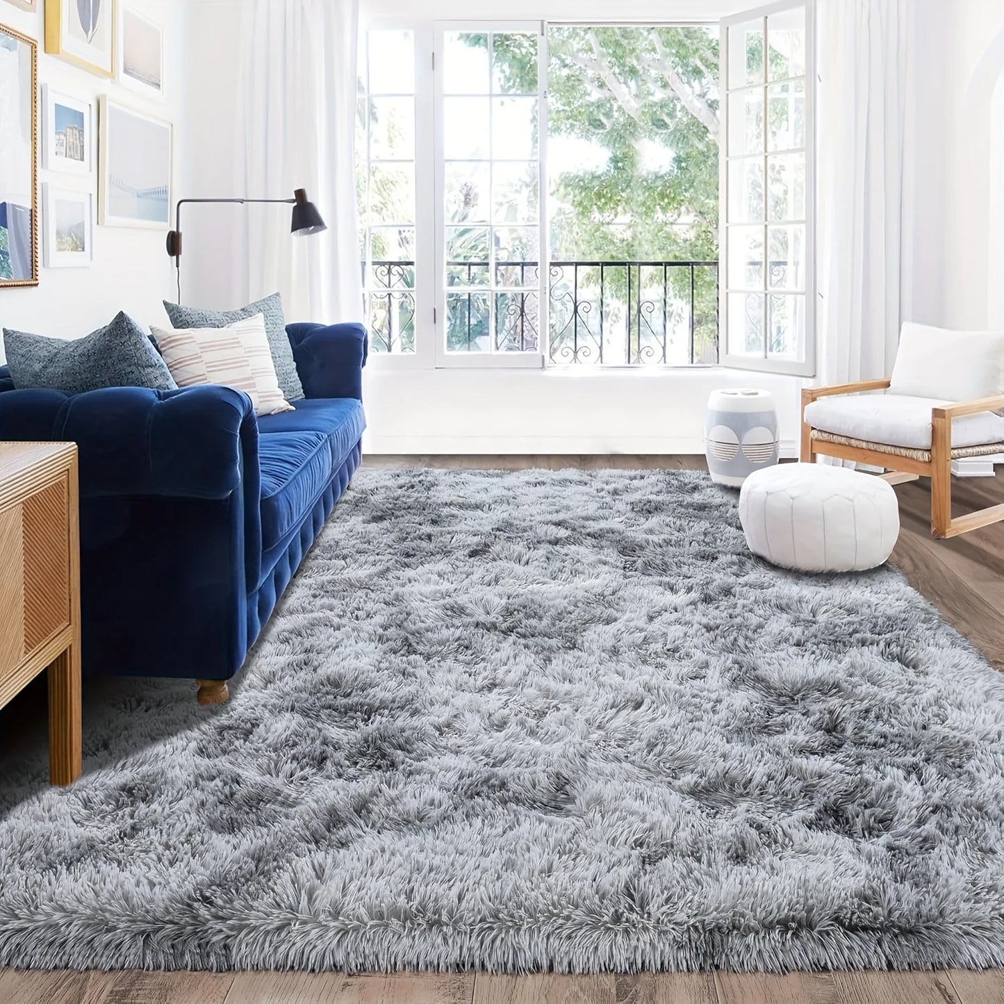 Fluffy Tie Dyed Geometric Carpet Non Slip Home Decor Polyester