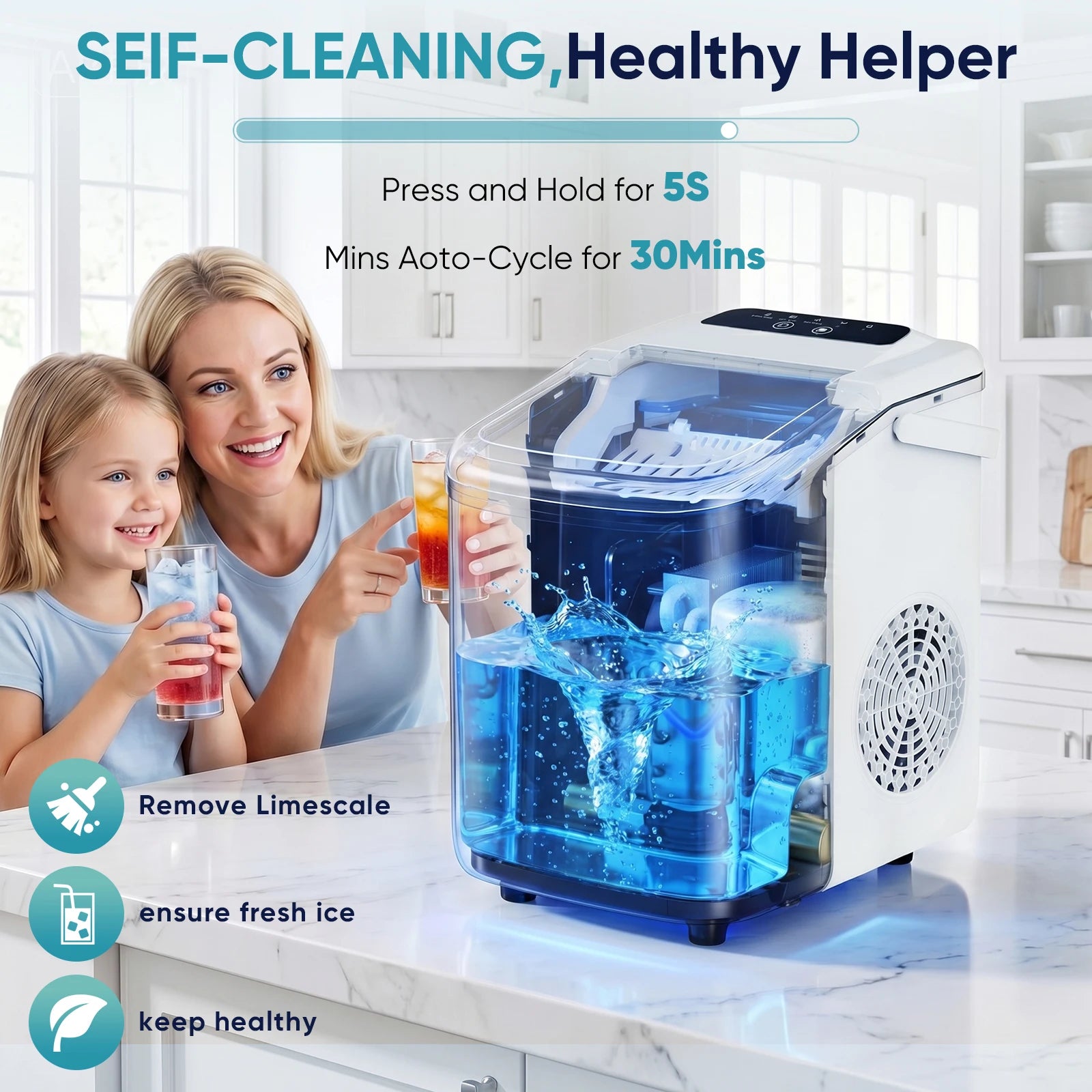 Portable Countertop Ice Maker With Rapid Ice Production And Handle