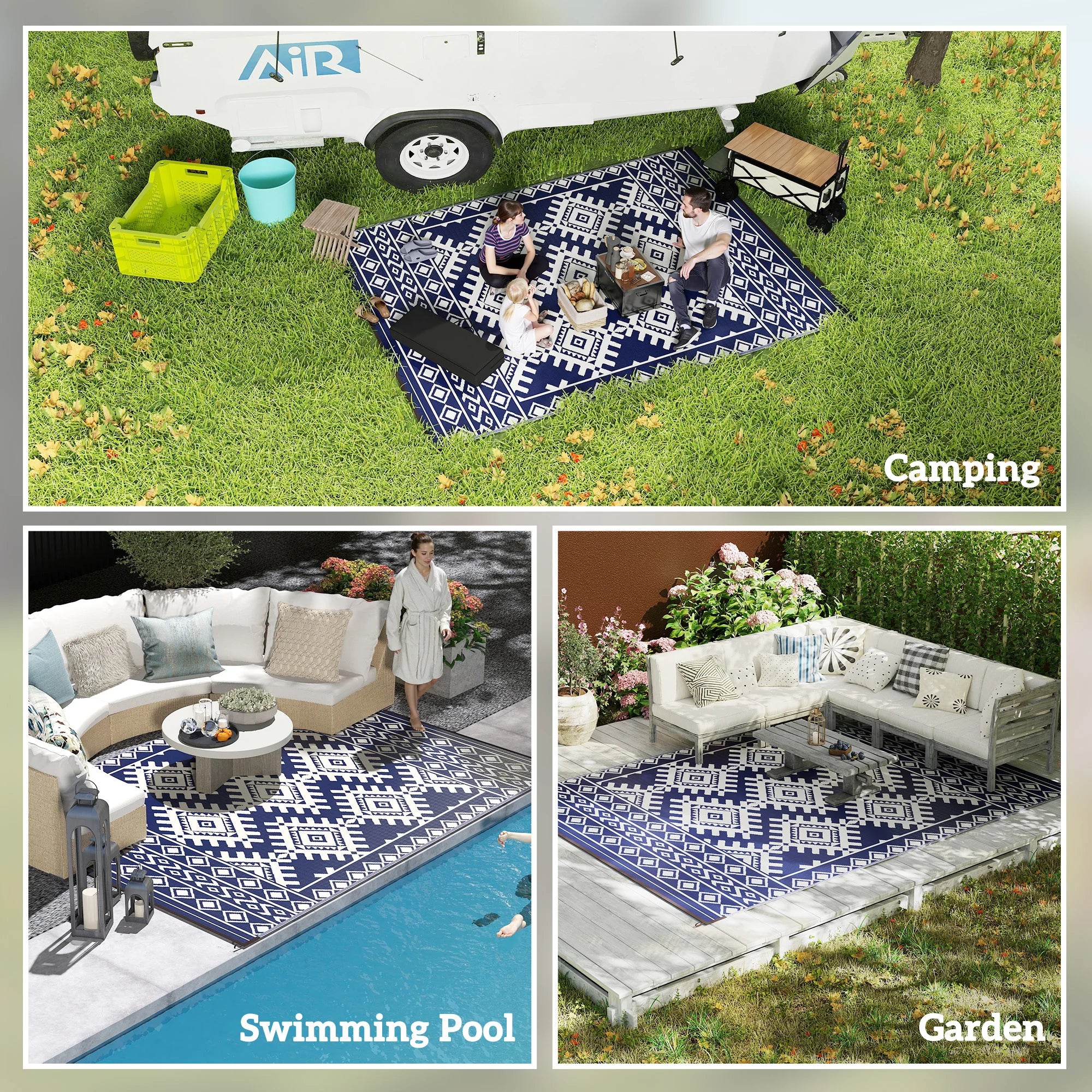 Outdoor Geometric Rug With Rhombus Border Floor Mat For Outdoors