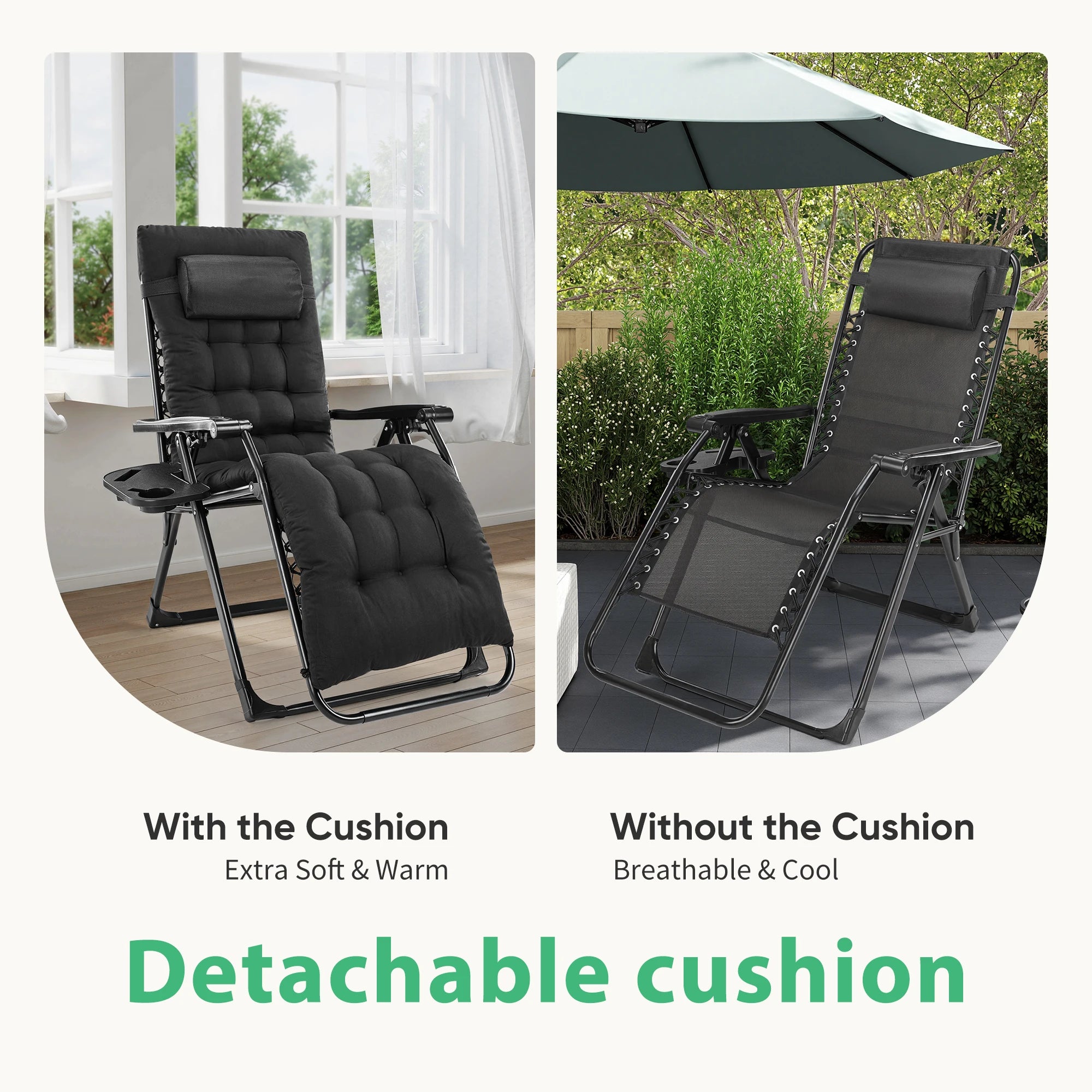 JHK Zero Gravity Recliner Folding Lounge Chair With Cup Holders