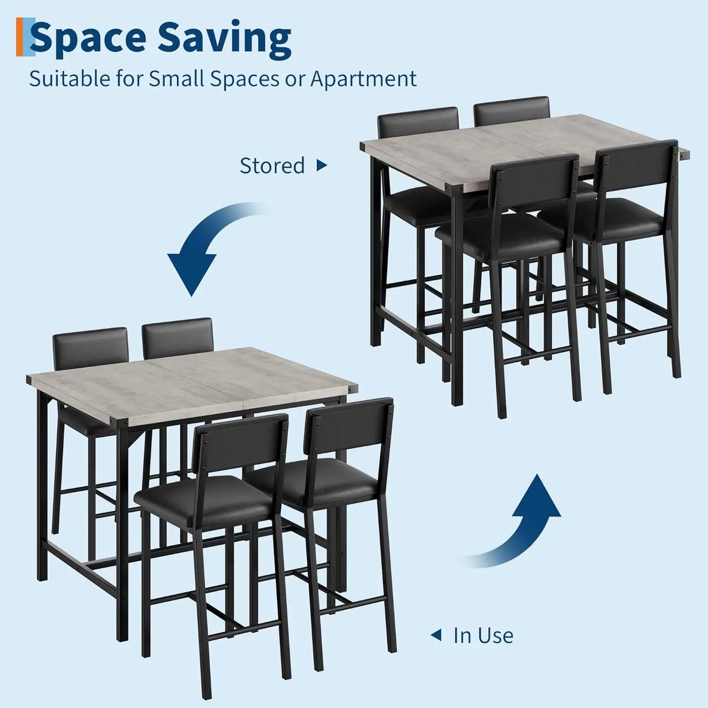 HiMISS 5-Piece Dining Table Set With Bar Table And Chairs