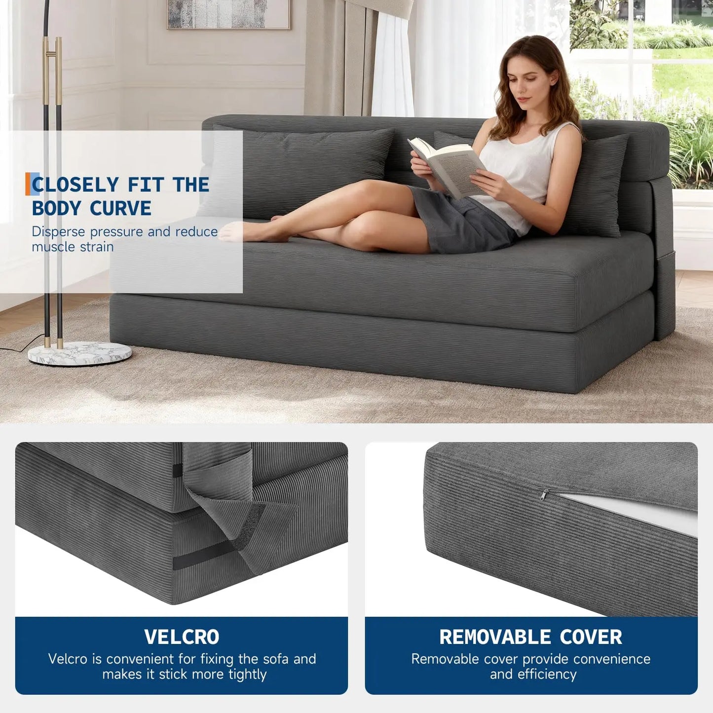 HobbyLane 4 In 1 Folding Sofa Bed Couch With Pillow