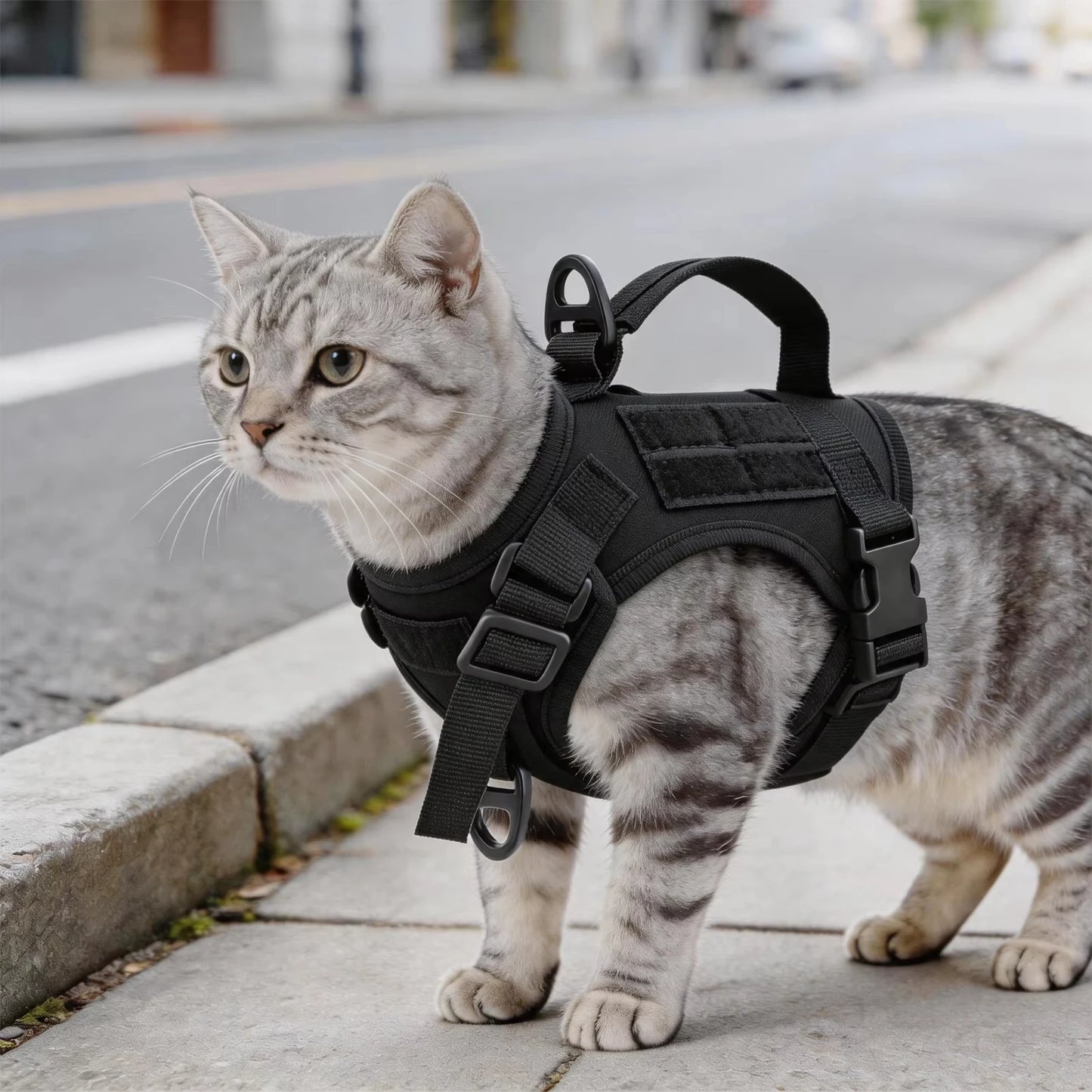 Tactical Cat Harness Adjustable And Leash Set Escape Proof Soft Mesh With Handle