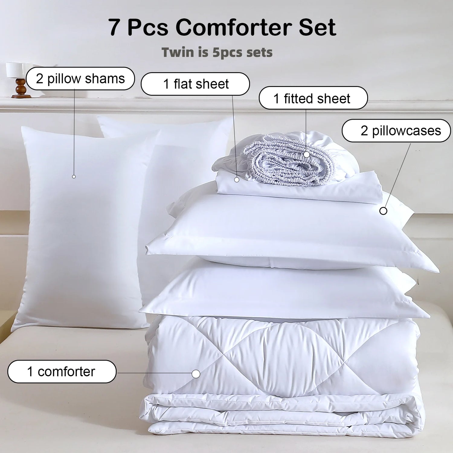 EasYum 5 To 7 Piece Bedding Set Comforter Flat Fitted Pillowcases