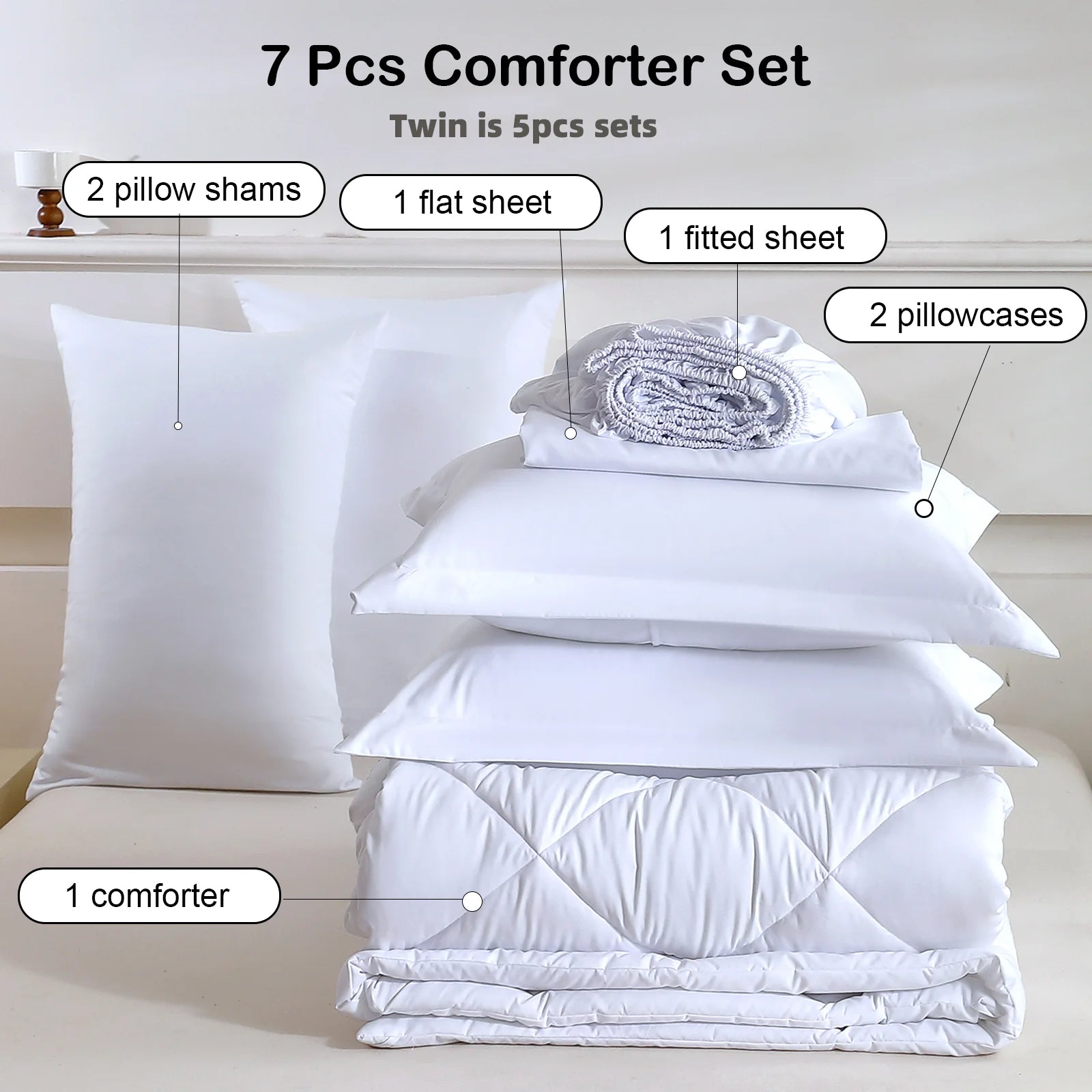 EasYum 5 To 7 Piece Bedding Set Comforter Flat Fitted Pillowcases