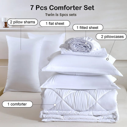 EasYum 5 To 7 Piece Bedding Set Comforter Flat Fitted Pillowcases