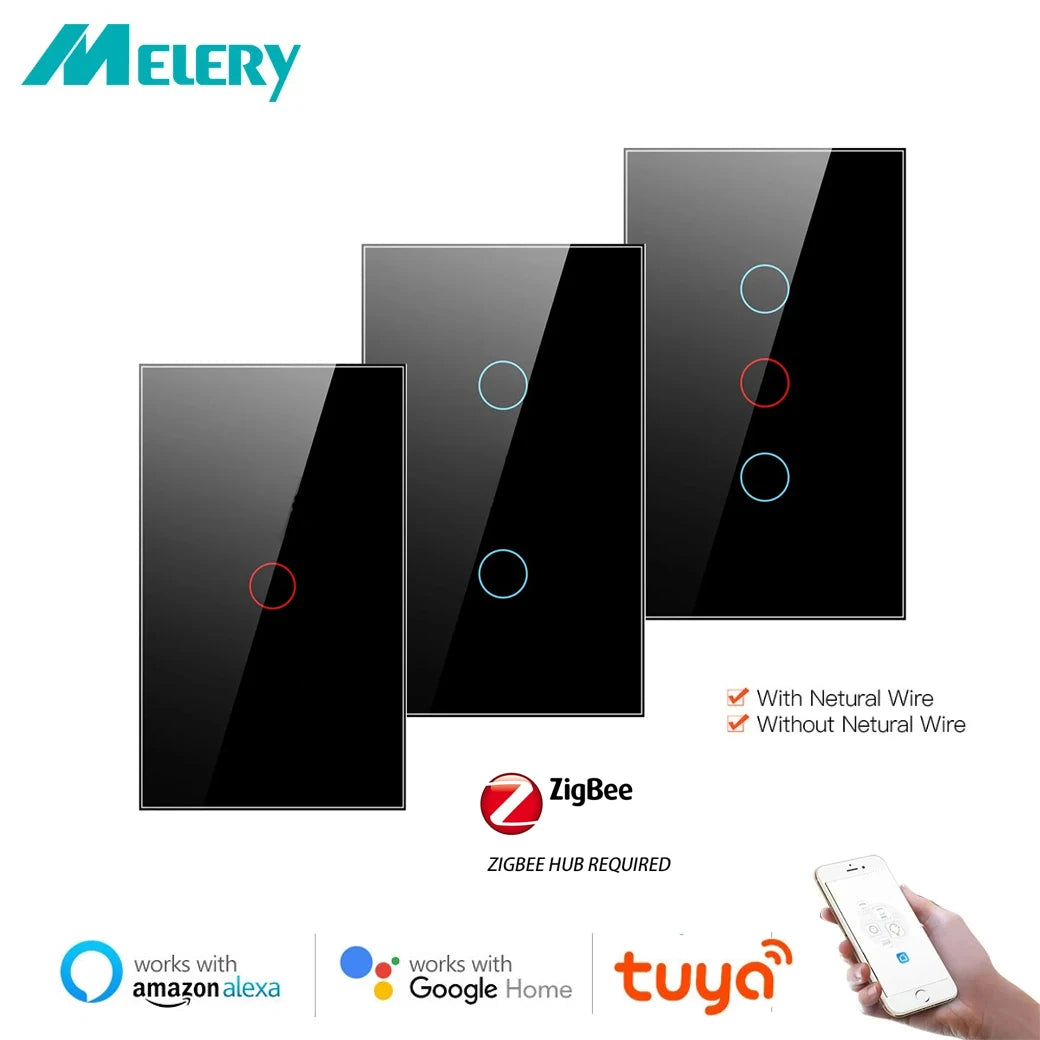 Melery Zigbee Smart Light Switch Neutral Wire Wall Touch Sensor