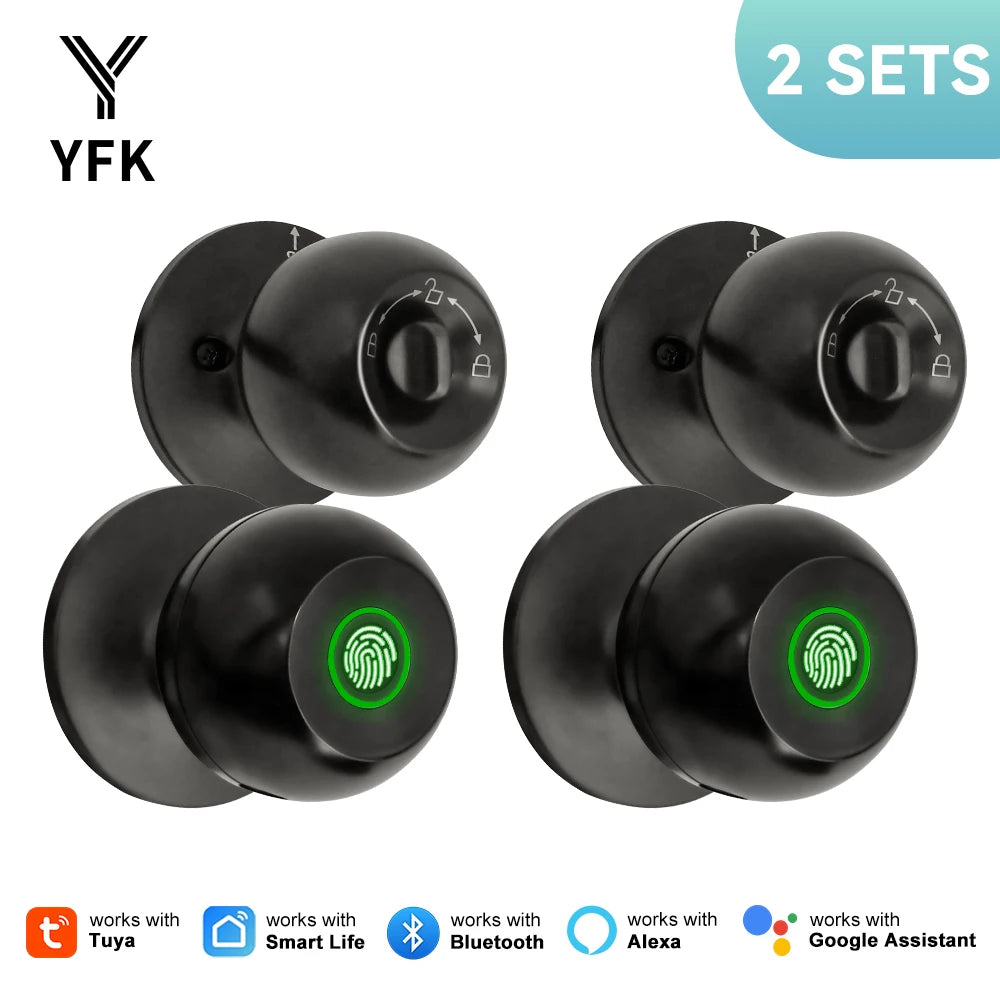 YFK Tuya Smart Fingerprint Door Lock With Bluetooth Keyless Entry