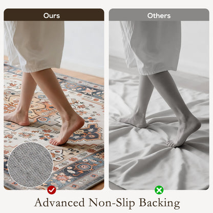 Machine Washable Vintage Oriental Medallion Area Rug For Home Decor