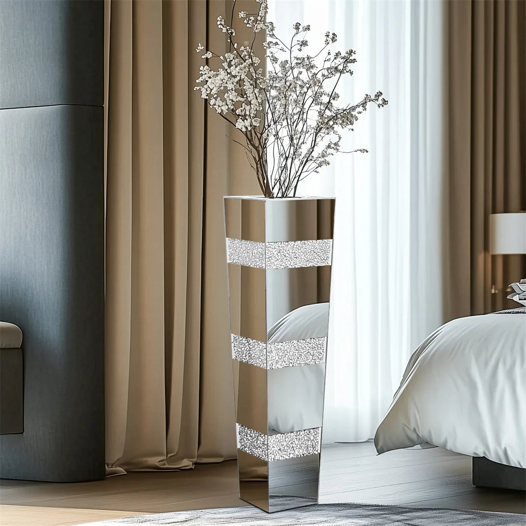 Modern Floor Vase With Crystal Accents And Mirrored Finish