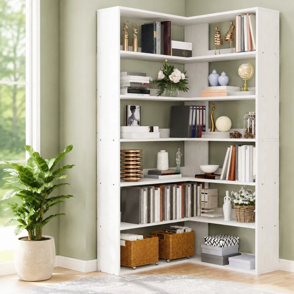 Industrial Corner Bookshelf With Wooden Baffles For Home Office Display