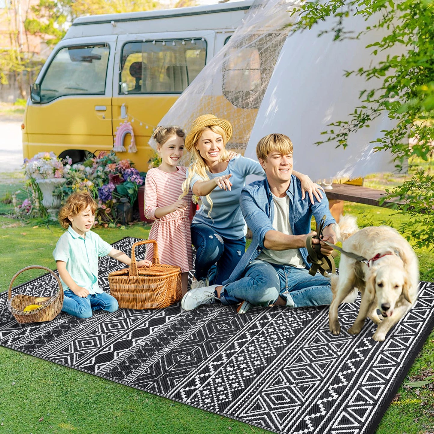 Studyset Outdoor Rug Boho Reversible Patio Mat Waterproof