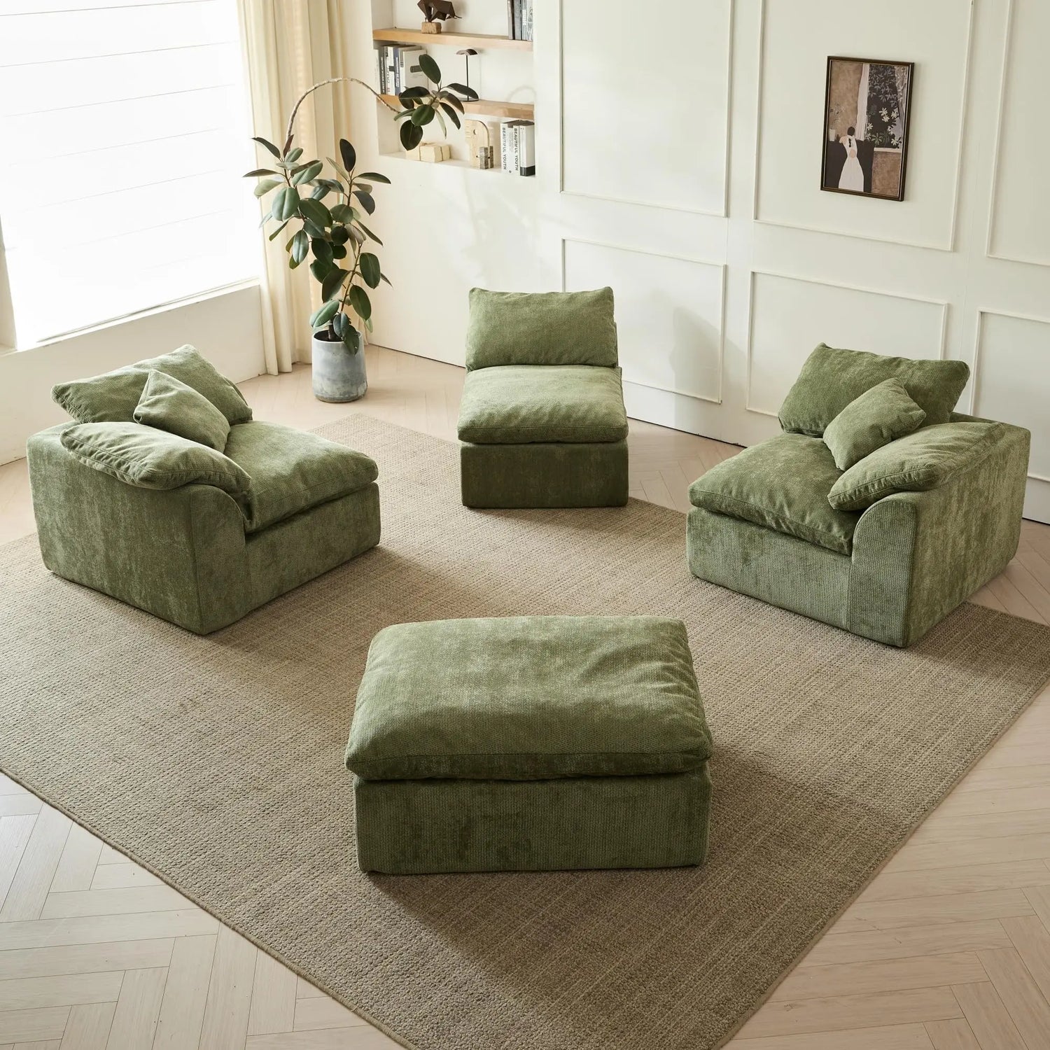 Yeflixvrau Modern Cloud L-Shaped Sofa With Ottoman
