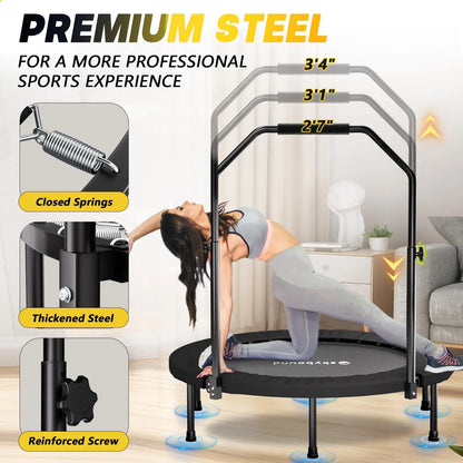 Adjustable Foldable Rebounder Trampoline With Handle For Adult Cardio Fitness