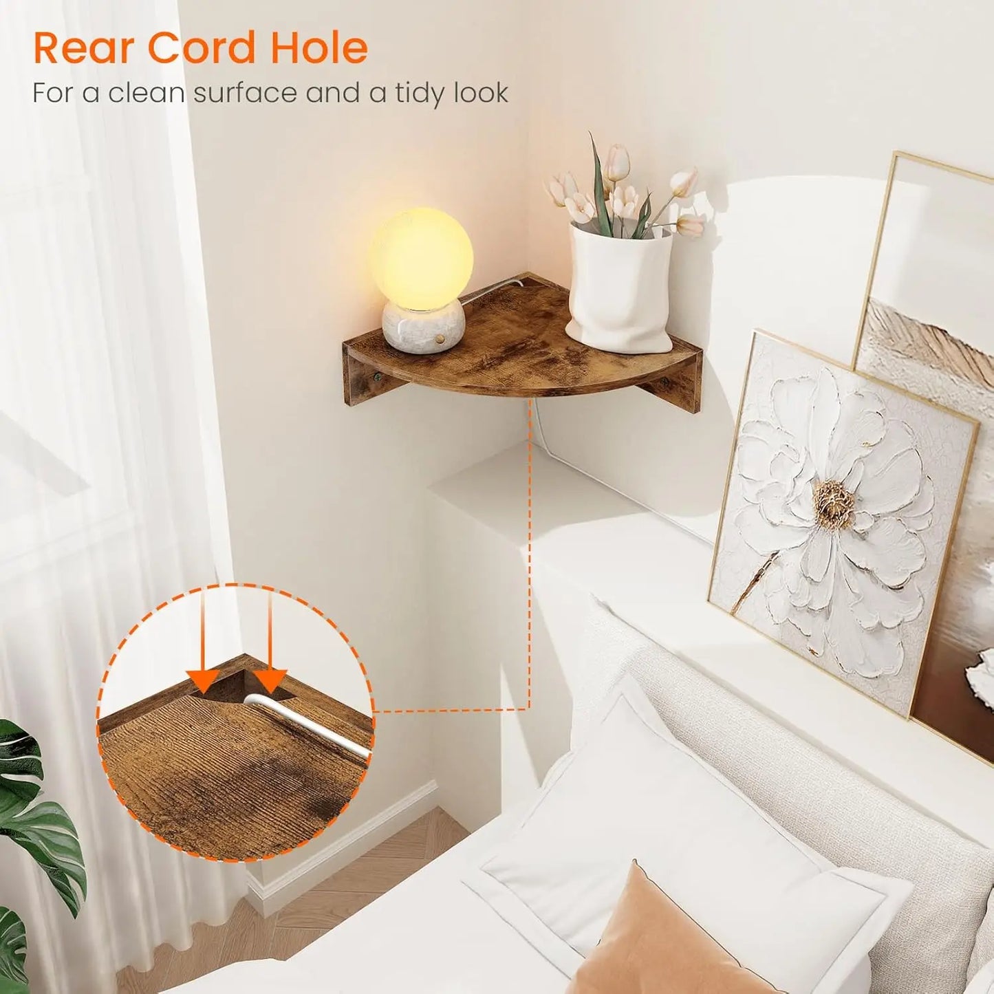 Set of 3 Floating Corner Shelves With Cable Hole