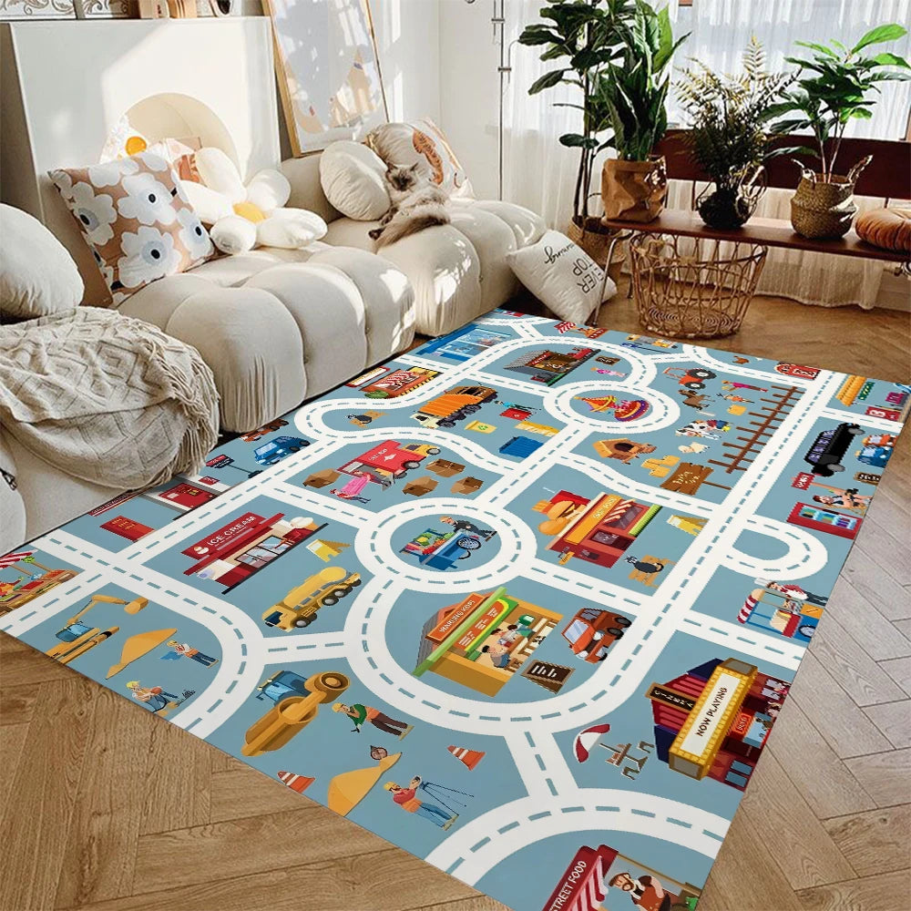 Kids Car Play Mat Rug Non Slip Traffic City Playroom