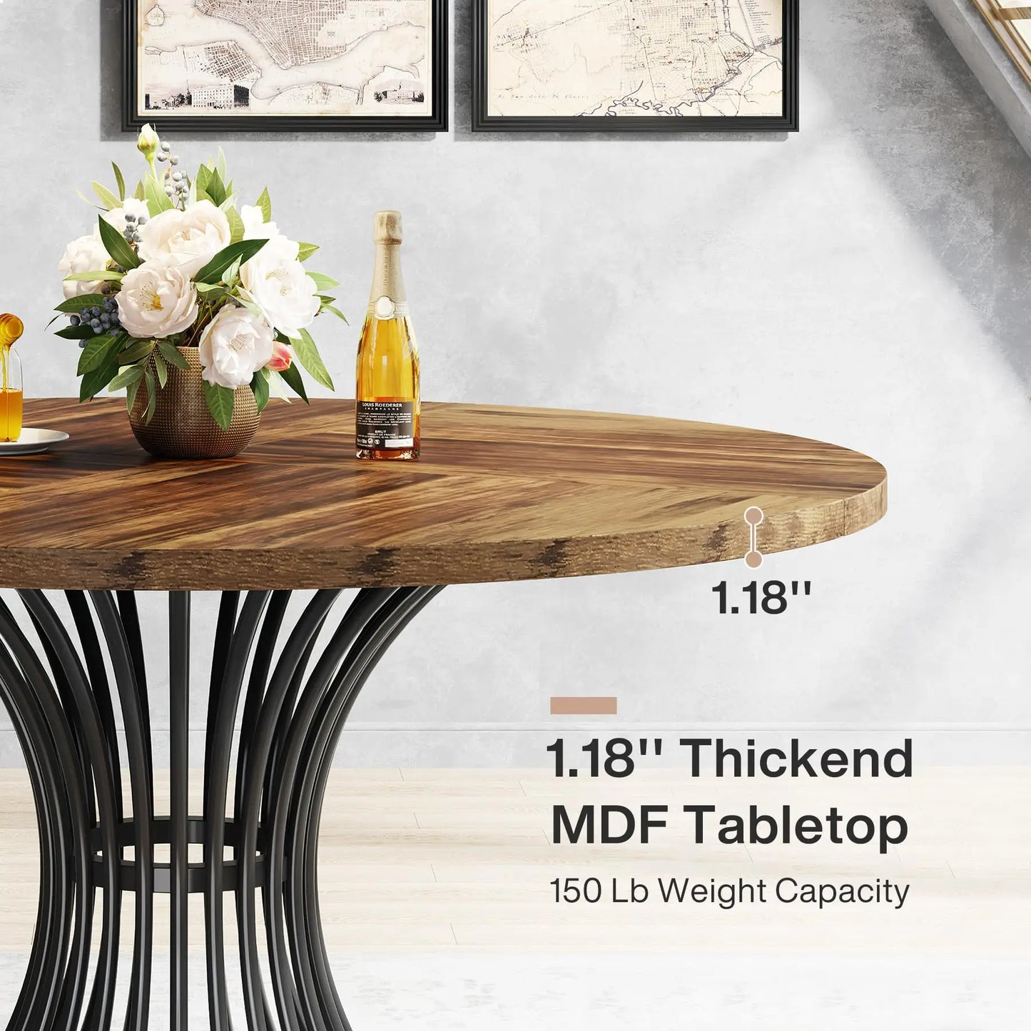 Tribesigns Farmhouse Round Dining Table Industrial Style