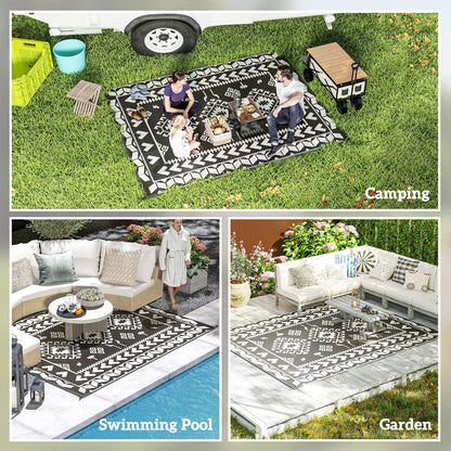 Black And White Rhombus Patchwork Outdoor Rug
