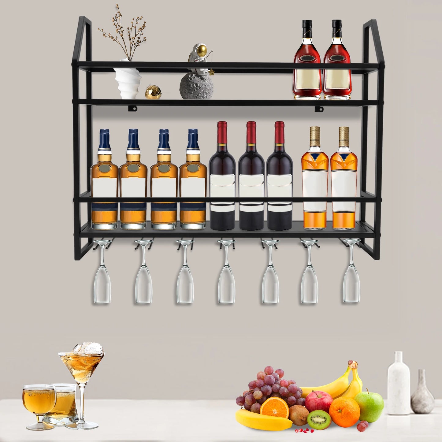 Wall Mounted Wine Rack Glass Holder For Home Bar Metal
