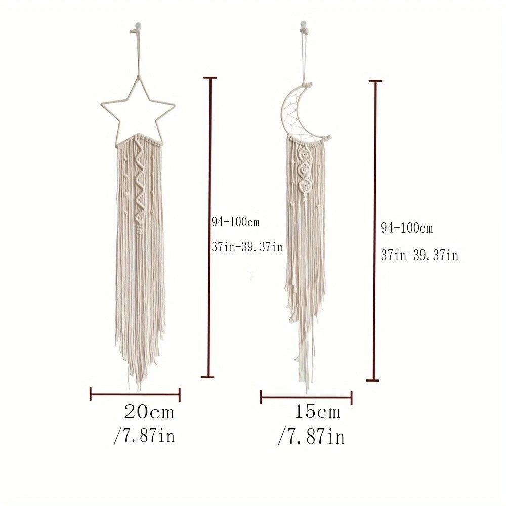 Dromenvanger Star And Moon Woven Pendants Set For Home Decor