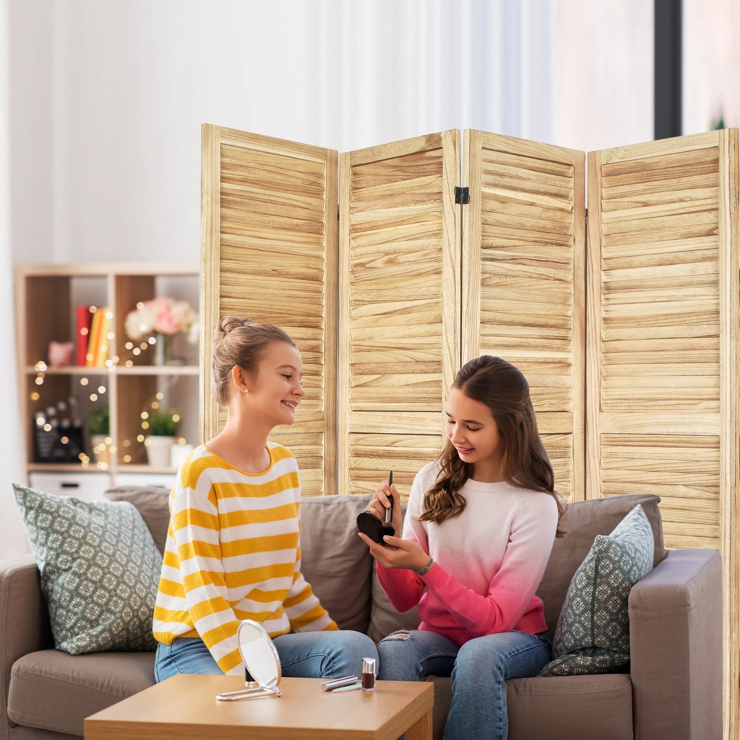 Wood Room Divider Folding Privacy Screen Freestanding Louvered Screen