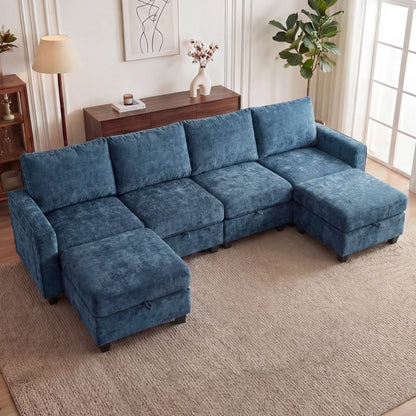 Redlife Modular Sectional Sofa Set With Storage And Two Ottomans
