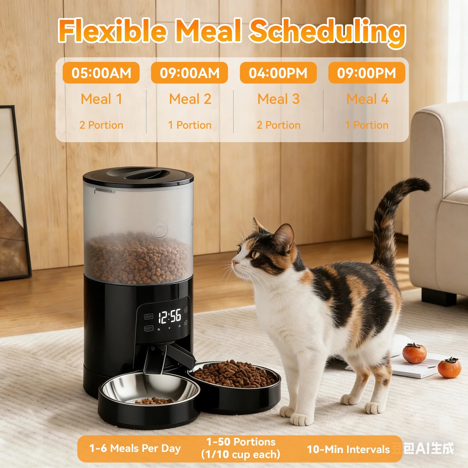 Automatic Cat Feeder With Two Stainless Bowls Timed Dispenser