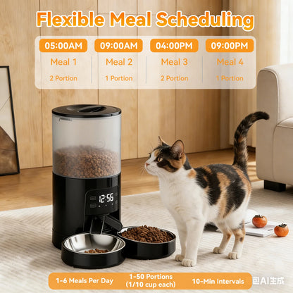 Automatic Cat Feeder With Two Stainless Bowls Timed Dispenser
