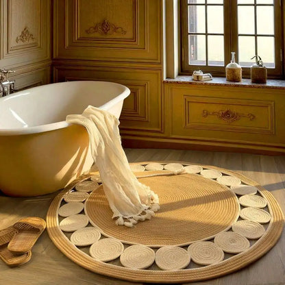 Bohemian Style Hand-Woven Bamboo Fiber Round Rug