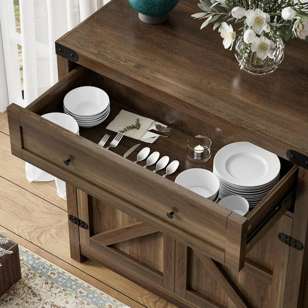 Flamaker Sideboard Buffet Cabinet With Storage And Drawer Barn Doors
