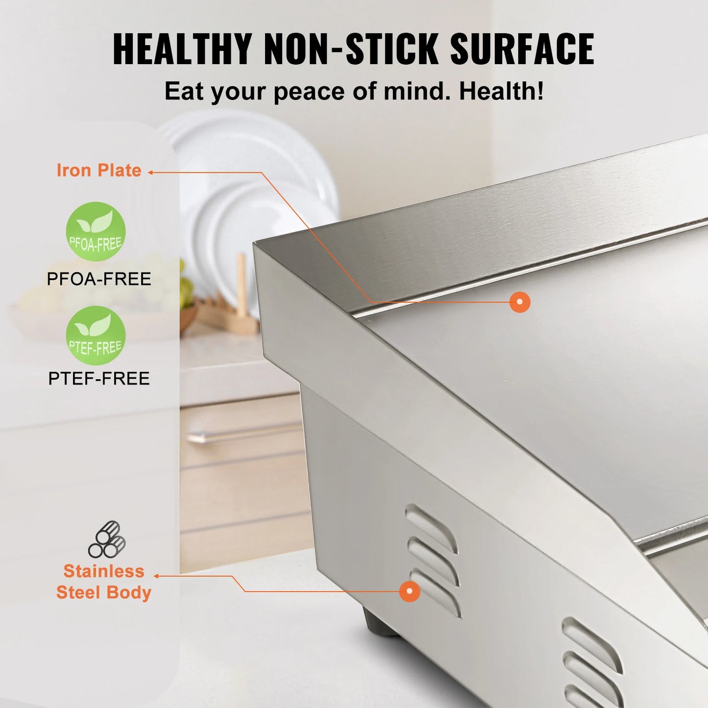 SucceBuy Commercial Electric Grill Flat Pan Stainless Steel Griddle