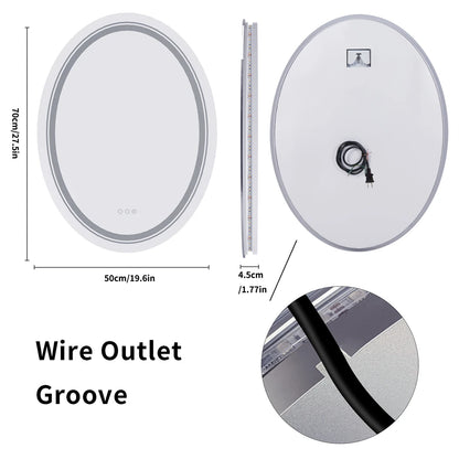 Borwart Oval LED Bathroom Mirror Fogless Dimmable Backlit Front Light
