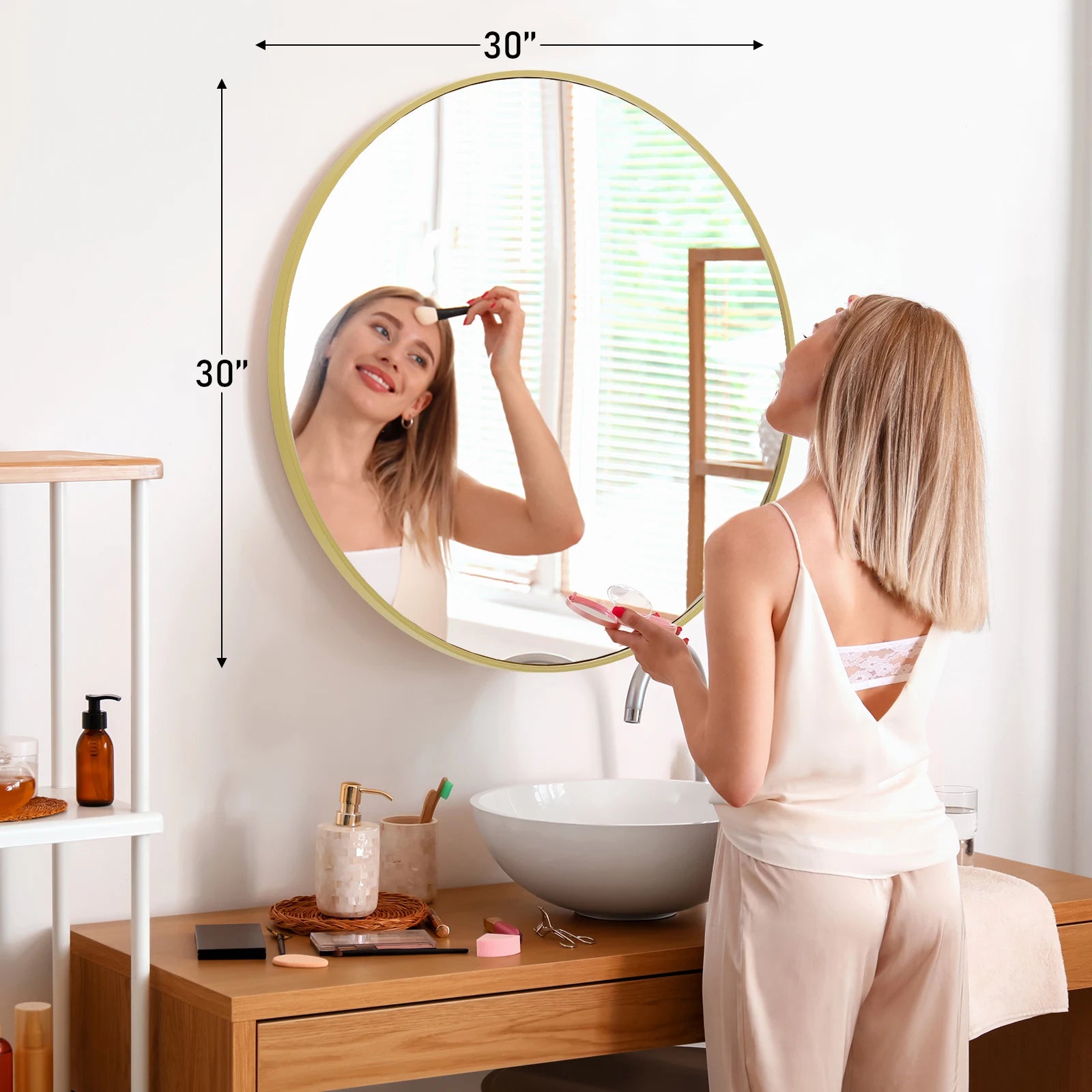 JHK Framed Vanity Mirror In Matte Metal Finish Wall