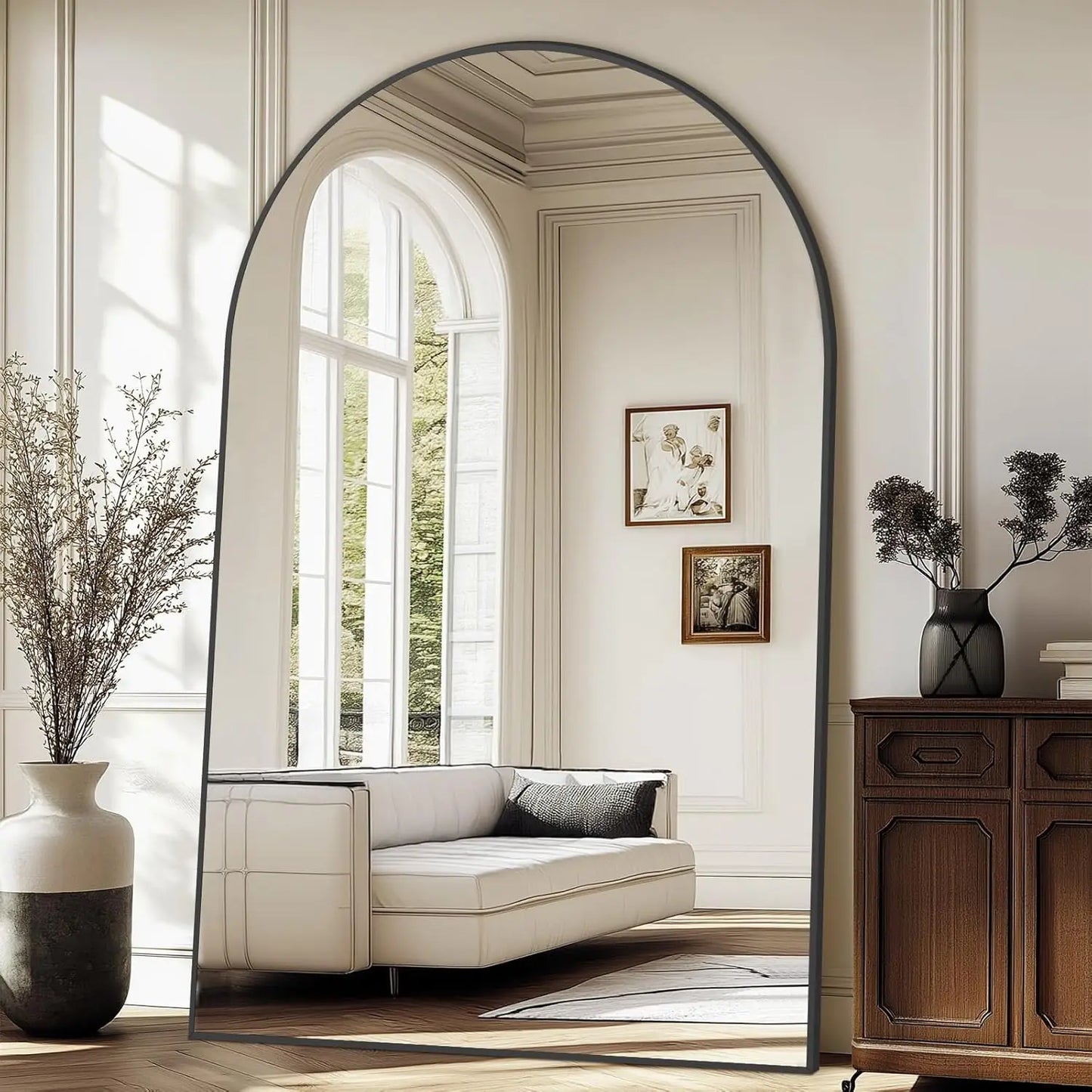 Arched Floor Mirror With Stand Tempered Glass Full Body