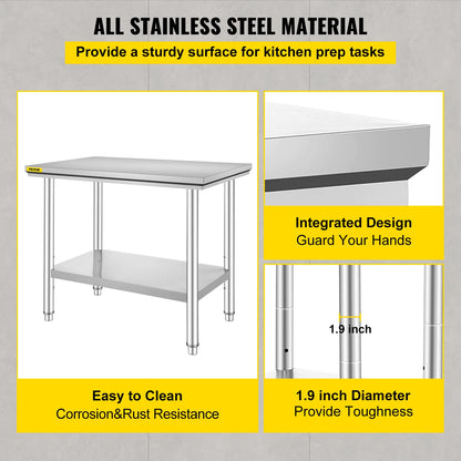 SucceBuy Stainless Steel Commercial Kitchen Workbench With Undershelf