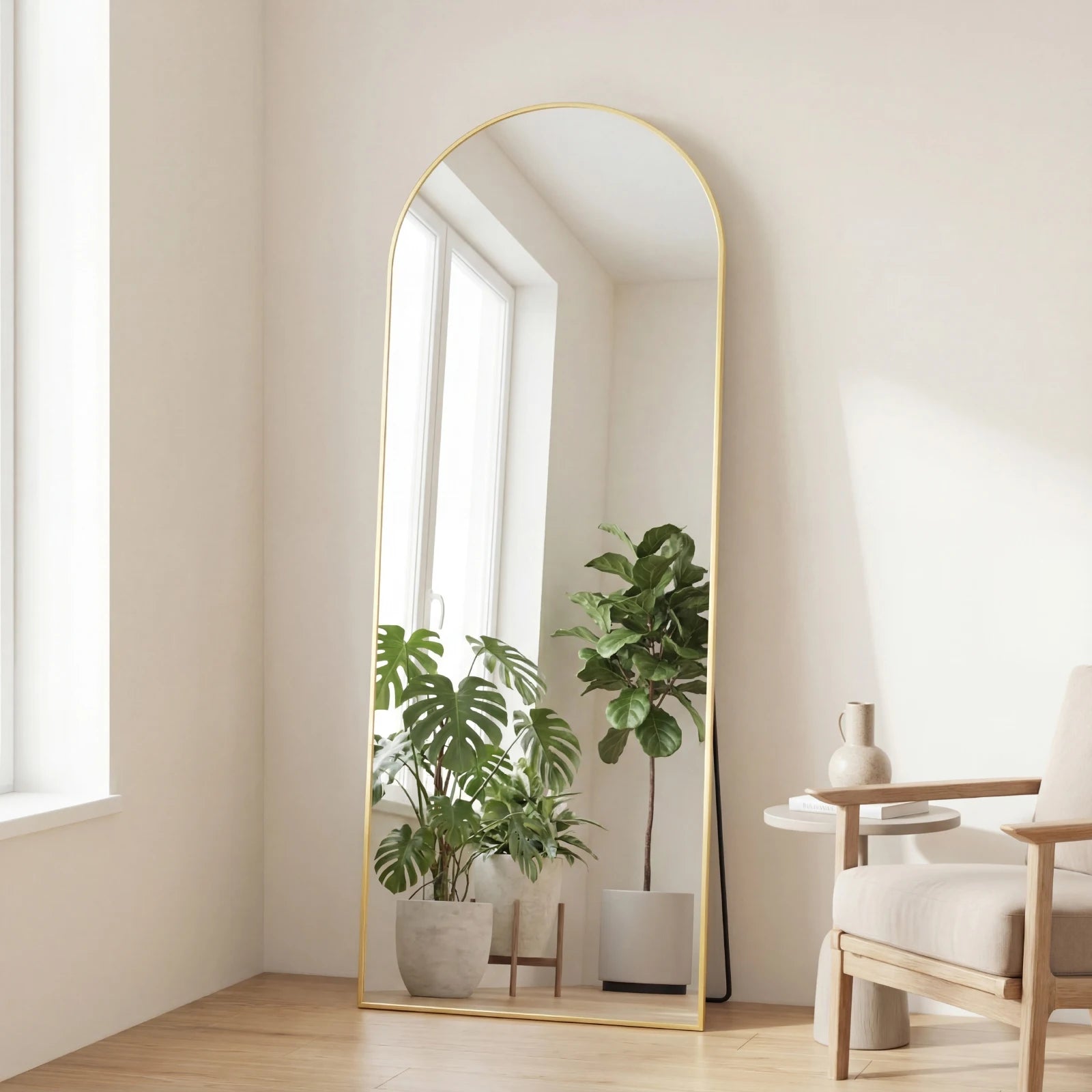 JHK Floor Mirror With Aluminum Frame Wall Mounted Or Stand