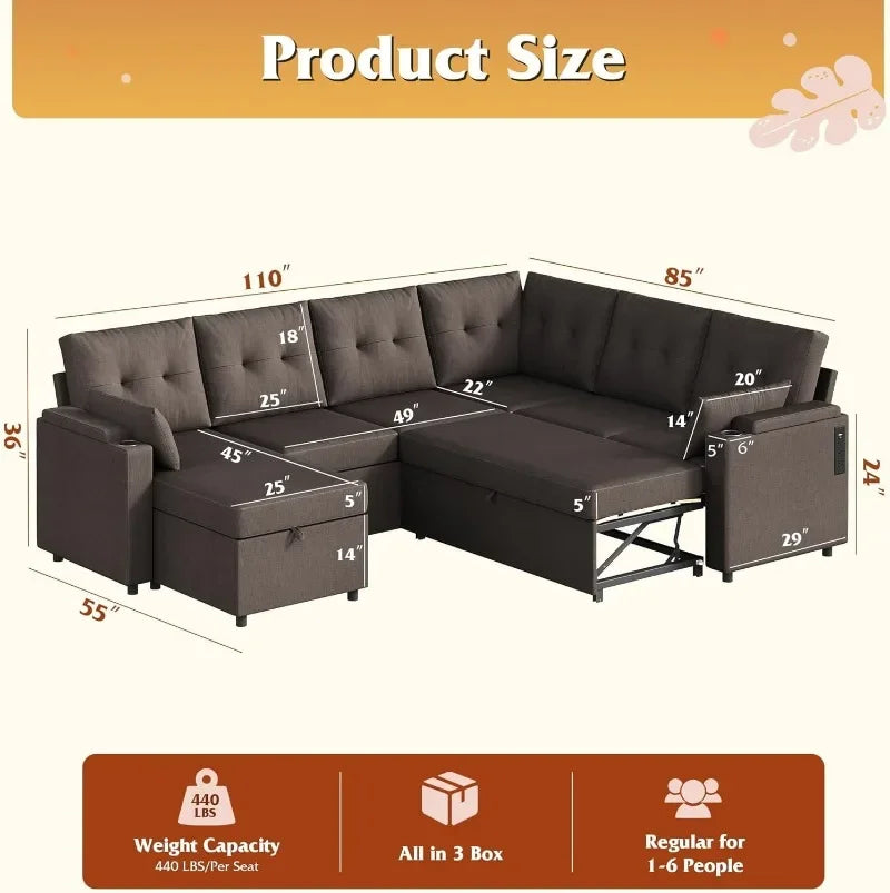 WLIVE U Shaped Sectional Sofa With Storage Chaise Units