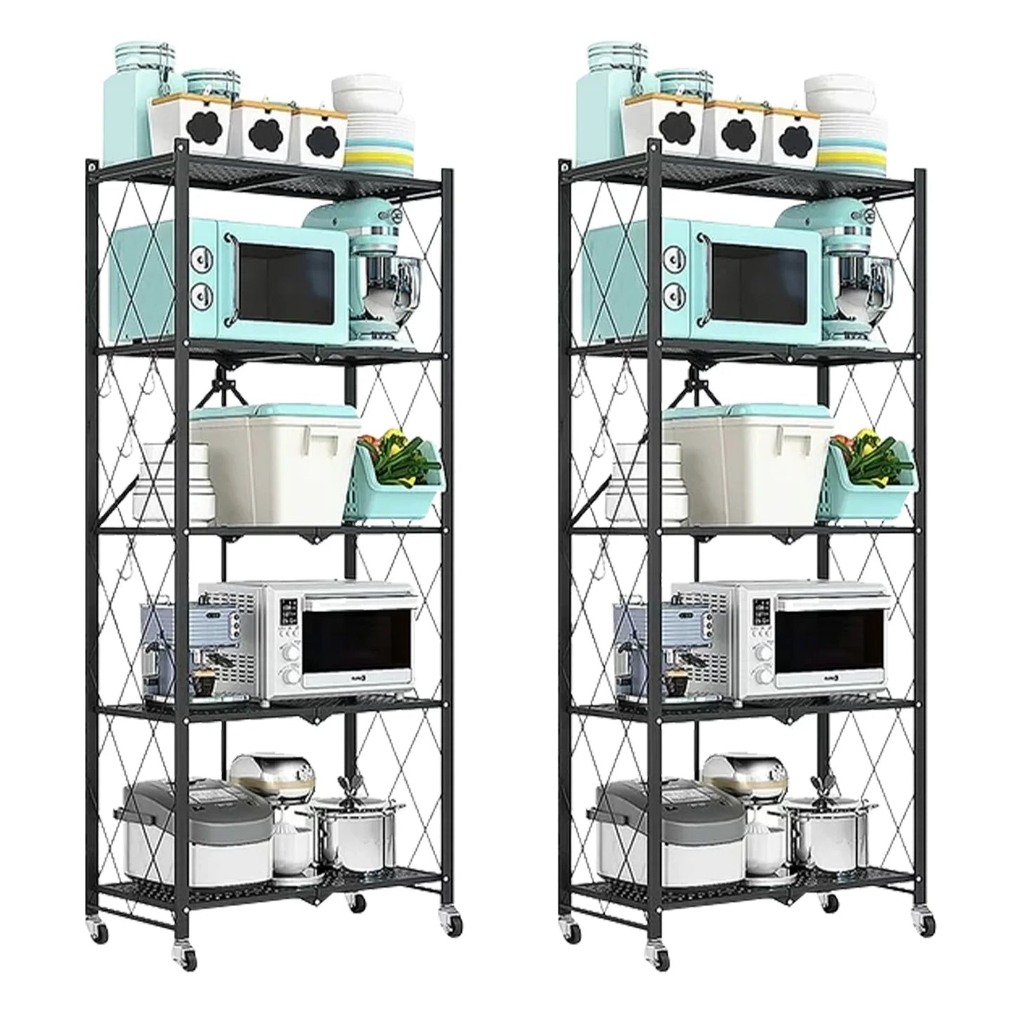 5-Tier Storage Shelving Unit With Wheels Metal Heavy Duty Rack