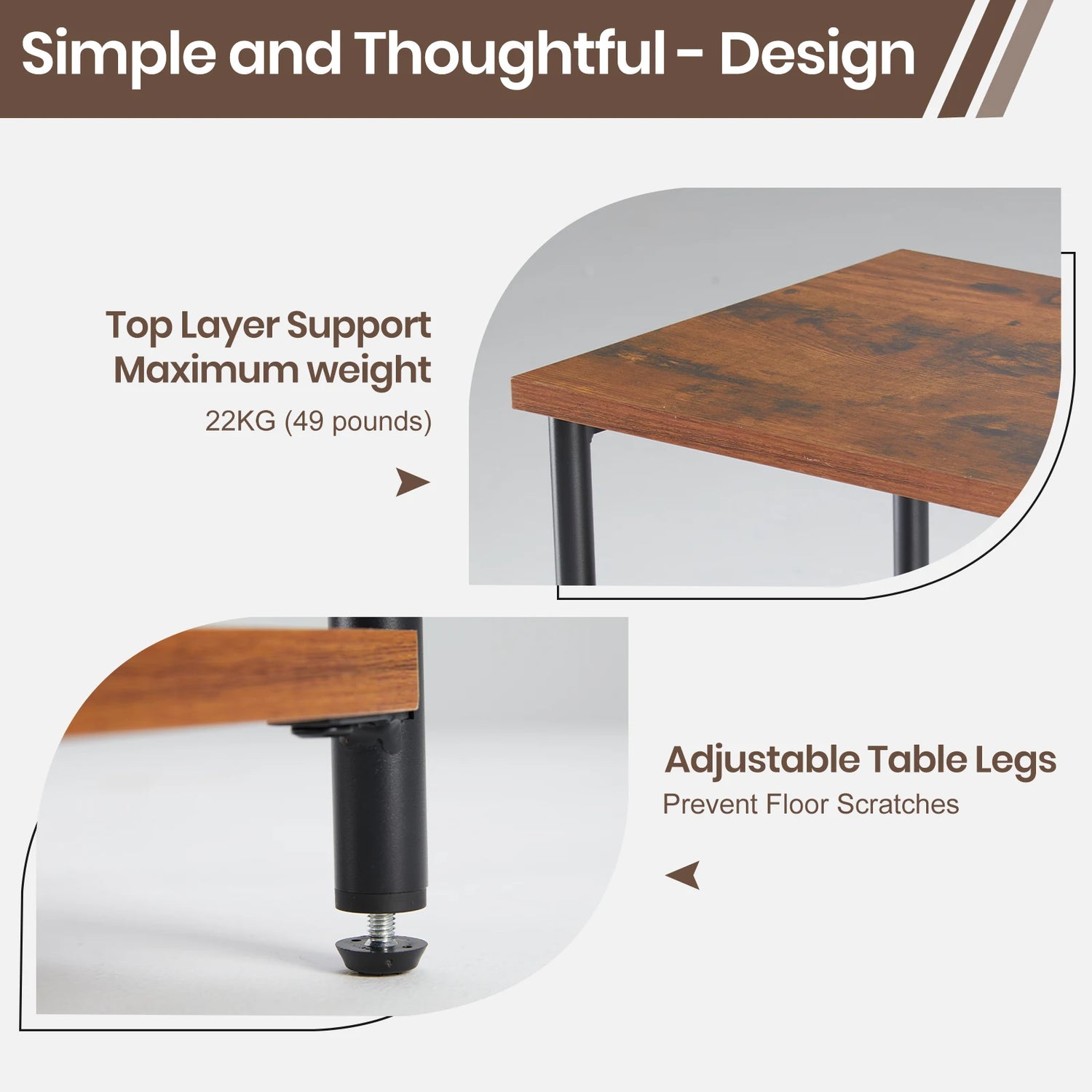 JHK Two Tier End Table With Adjustable Feet Space Saving