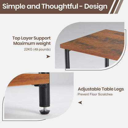 JHK Two Tier End Table With Adjustable Feet Space Saving