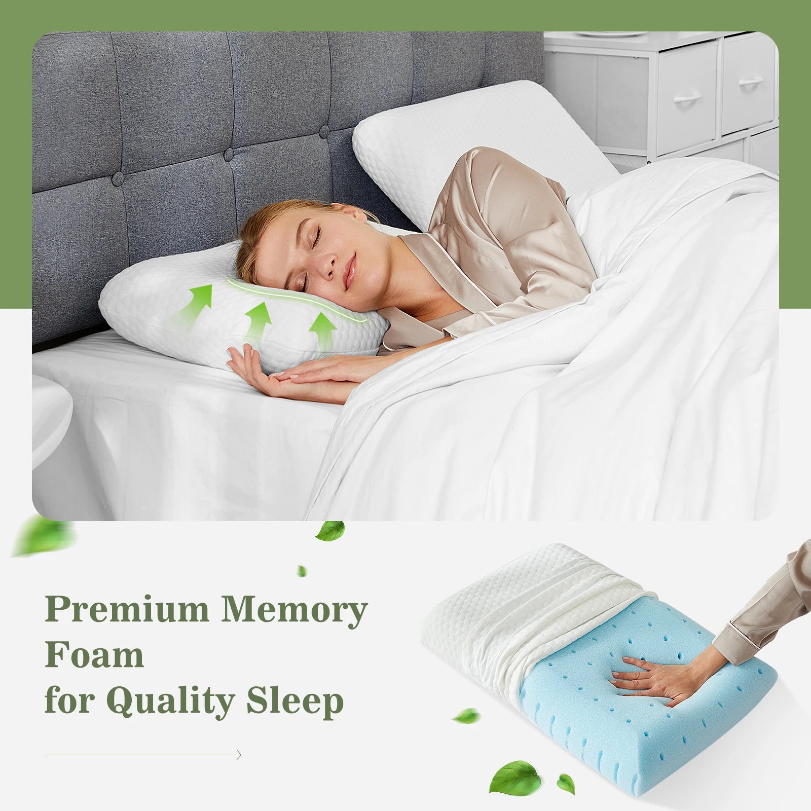 JHK Memory Foam Pillows With Ventilated Cooling And Removable Washable Cover