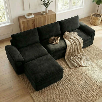 Chenille L Shaped Sectional Featuring Deep Seat And Chaise Lounge