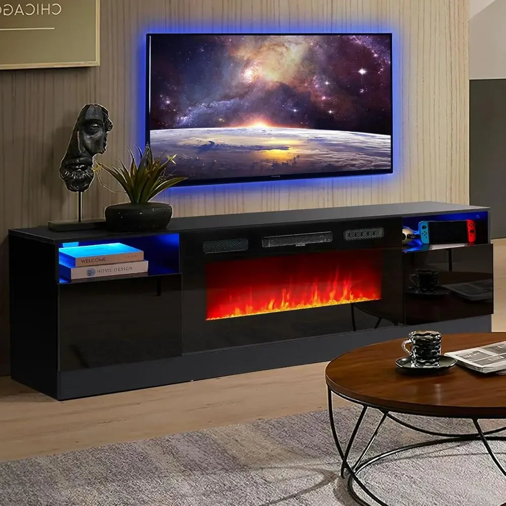 Electric Fireplace Entertainment Center With Wooden Textured Stand