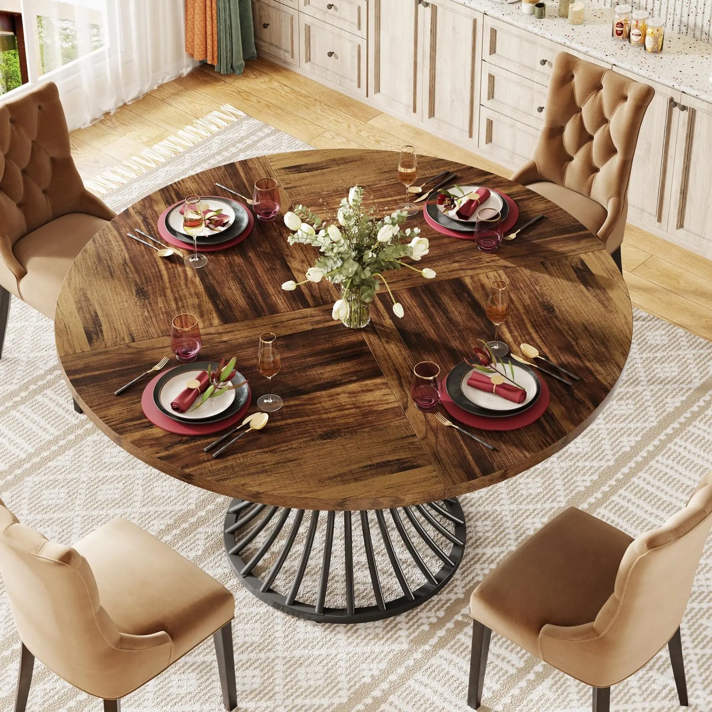 Tribesigns Farmhouse Round Dining Table Industrial Style