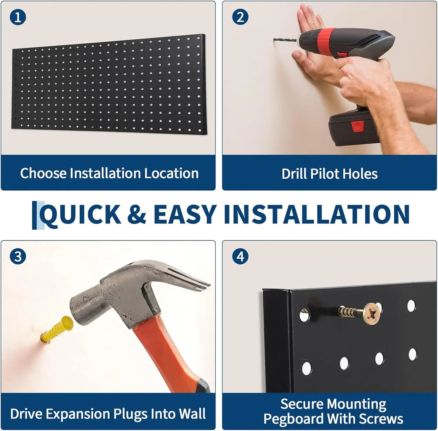 Metal Pegboard Panels Set 4-Pack For Craft Room Tool Organization