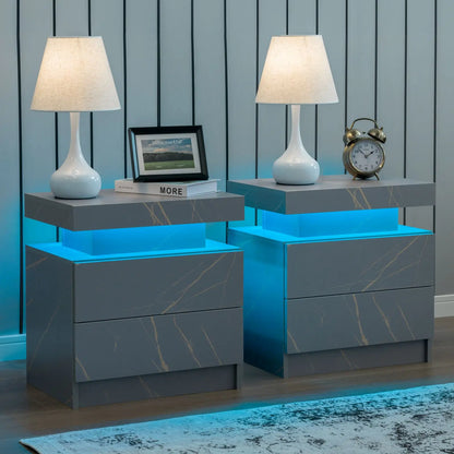 Cubehom LED Nightstands Set Of Two With Drawers Bedside Tables